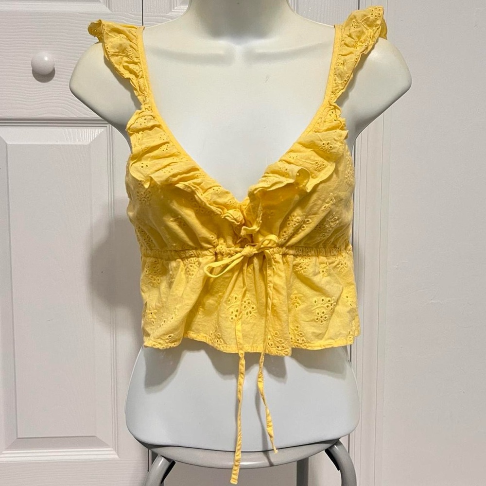 Yellow Eyelet Embroidery Top